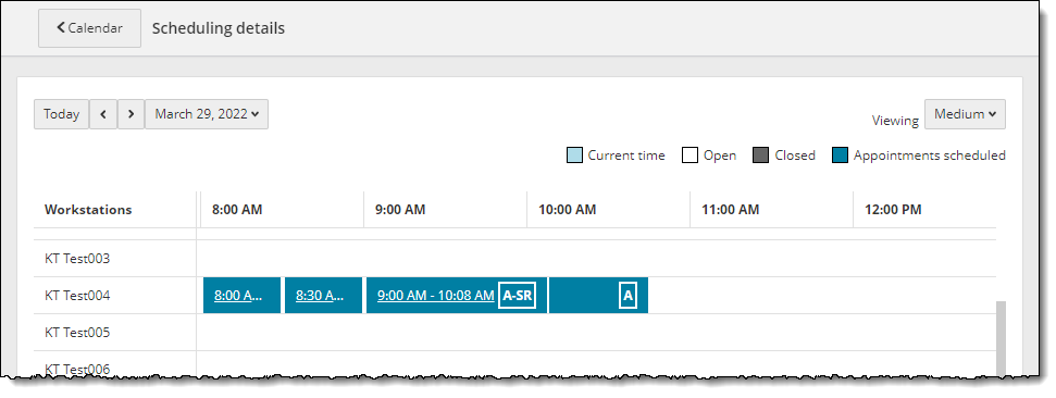 Scheduled exam blocks are displayed in blue in the scheduling details.